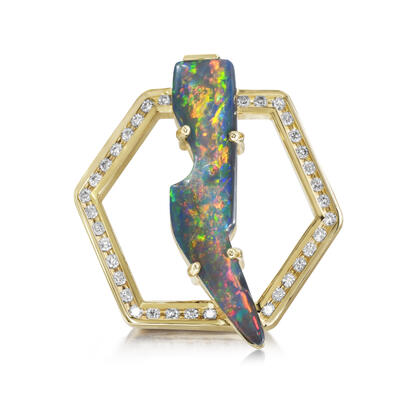 14K Yellow Gold Australian Black Opal/Diamond Lapel Pin with Yellow Plated Post & Back 14K Yellow Gold Australian Black Opal/Diamond Lapel Pin with Yellow Plated Post & Back