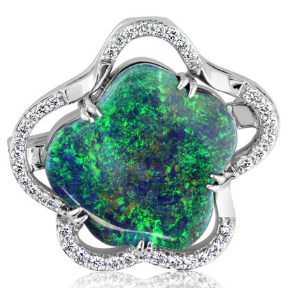 18K White Gold Australian Black Opal/Diamond Brooch Pin/Pendant 18K White Gold Australian Black Opal/Diamond Brooch Pin/Pendant