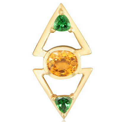 14K Yellow Gold Mandarin Garnet/Tsavorite Lapel Pin with Yellow Plated Post and Back 14K Yellow Gold Mandarin Garnet/Tsavorite Lapel Pin with Yellow Plated Post and Back