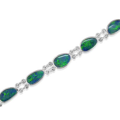 14K White Gold Australian Opal Doublet Bracelet 14K White Gold Australian Opal Doublet Bracelet