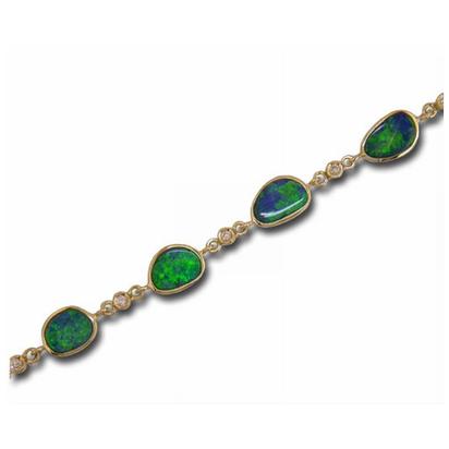14K Yellow Gold Australian Opal Doublet/Diamond Bracelet 14K Yellow Gold Australian Opal Doublet/Diamond Bracelet
