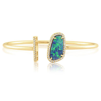 14K Yellow Gold Australian Opal Doublet/Diamond Bracelet 14K Yellow Gold Australian Opal Doublet/Diamond Bracelet