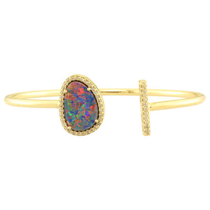 14K Yellow Gold Australian Opal Doublet/Diamond Bracelet 14K Yellow Gold Australian Opal Doublet/Diamond Bracelet