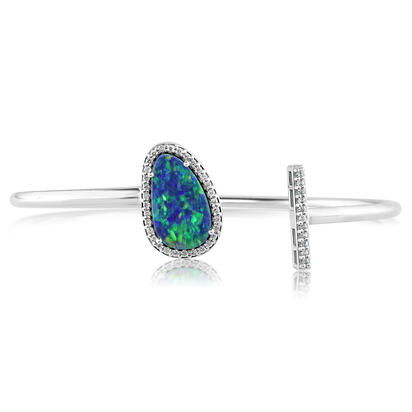 14K White Gold Australian Opal Doublet/Diamond Bracelet 14K White Gold Australian Opal Doublet/Diamond Bracelet