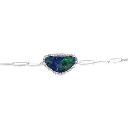 14K White Gold Australian Opal Doublet/Diamond Bracelet 14K White Gold Australian Opal Doublet/Diamond Bracelet