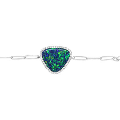 14K White Gold Australian Opal Doublet/Diamond Bracelet 14K White Gold Australian Opal Doublet/Diamond Bracelet