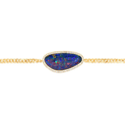 14K Yellow Gold Australian Opal Doublet/Diamond Bracelet 14K Yellow Gold Australian Opal Doublet/Diamond Bracelet