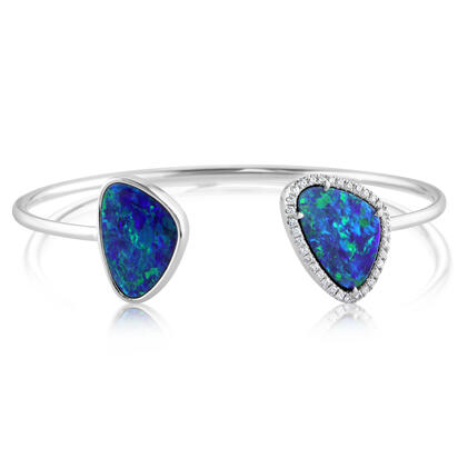 14K White Gold Australian Opal Doublet/Diamond Bracelet 14K White Gold Australian Opal Doublet/Diamond Bracelet