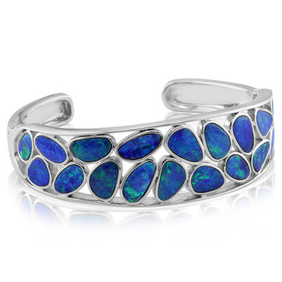 14K Yellow Gold Australian Opal Doublet Cuff Bracelet 14K Yellow Gold Australian Opal Doublet Cuff Bracelet