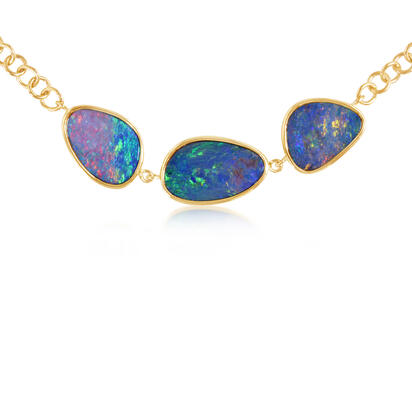 14K Yellow Gold Australian Opal Doublet Bracelet 14K Yellow Gold Australian Opal Doublet Bracelet