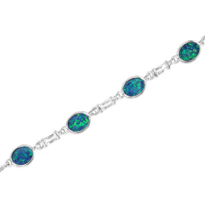 Sterling Silver Australian Blue Opal Doublet Bracelet Sterling Silver Australian Blue Opal Doublet Bracelet