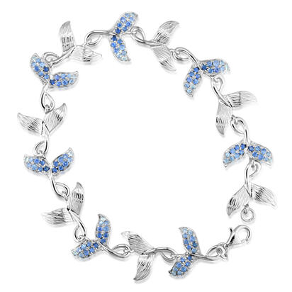 Sterling Silver Graduated Blue Sapphire Whale Tail Bracelet Sterling Silver Graduated Blue Sapphire Whale Tail Bracelet
