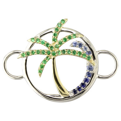 Sterling Silver /14K Yellow Gold Graduated Blue Sapphire/Tsavorite Palm Tree Wave Bracelet Char Sterling Silver /14K Yellow Gold Graduated Blue Sapphire/Tsavorite Palm Tree Wave Bracelet Char