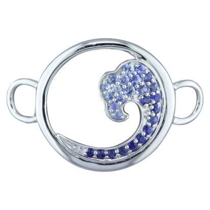Sterling Silver Graduated Blue Sapphire 20mm Wave Bracelet Charm Sterling Silver Graduated Blue Sapphire 20mm Wave Bracelet Charm