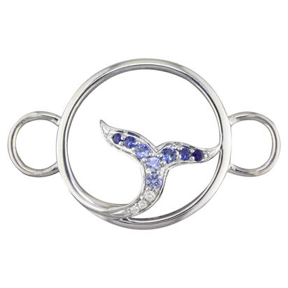 Sterling Silver Graduated Blue Sapphire/Diamond Whale Tail Bracelet Chain Sterling Silver Graduated Blue Sapphire/Diamond Whale Tail Bracelet Chain
