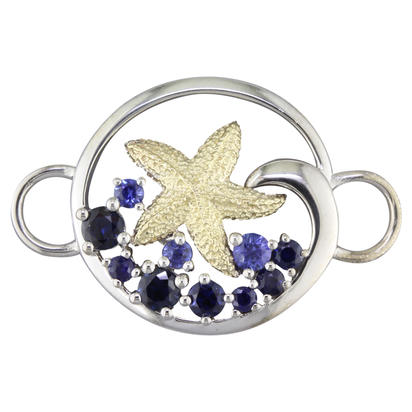 14K Yellow Gold/Sterling Silver Graduated Blue Sapphire Starfish Bracelet Charm 14K Yellow Gold/Sterling Silver Graduated Blue Sapphire Starfish Bracelet Charm