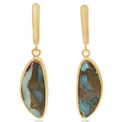 14K Yellow Gold Boulder Opal Plain Bezel Leverback Earrings 14K Yellow Gold Boulder Opal Plain Bezel Leverback Earrings