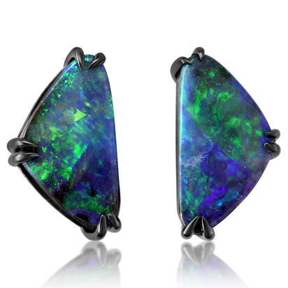 Blackened Sterling Silver Australian Boulder Opal Bezel Earrings Blackened Sterling Silver Australian Boulder Opal Bezel Earrings