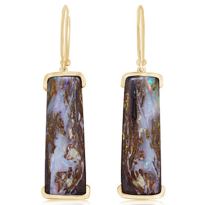 14K Yellow Gold Australian Boulder Opal Earrings 14K Yellow Gold Australian Boulder Opal Earrings