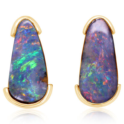 14K Yellow Gold Australian Boulder Opal Earrings 14K Yellow Gold Australian Boulder Opal Earrings