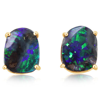 14K Yellow Gold Australian Boulder Opal Earrings 14K Yellow Gold Australian Boulder Opal Earrings