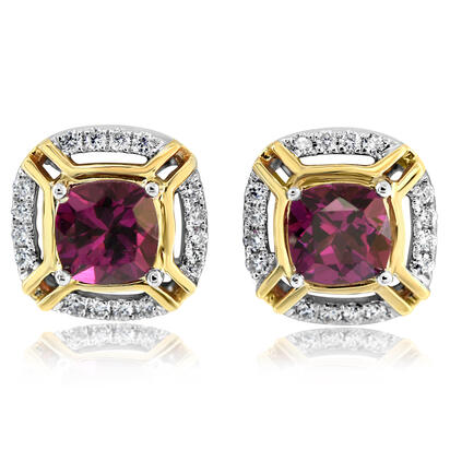 14K White and Yellow Gold Purple Garnet/Diamond Earrings 14K White and Yellow Gold Purple Garnet/Diamond Earrings