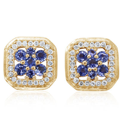 14K Yellow Gold Yogo Sapphire/Diamond Earrings 14K Yellow Gold Yogo Sapphire/Diamond Earrings