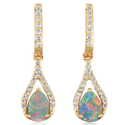 14K Yellow Gold Australian Opal/Diamond Earrings 14K Yellow Gold Australian Opal/Diamond Earrings