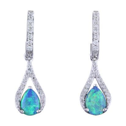 14K White Gold Australian Opal/Diamond Earrings 14K White Gold Australian Opal/Diamond Earrings
