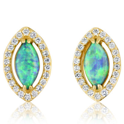 14K Yellow Gold Australian Opal/Diamond Earrings 14K Yellow Gold Australian Opal/Diamond Earrings