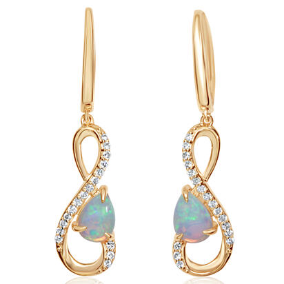14K Yellow Gold Australian Opal/Diamond Earrings 14K Yellow Gold Australian Opal/Diamond Earrings