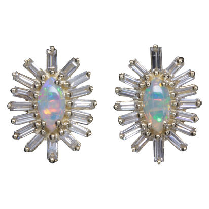 14K Yellow Gold Australian Opal/Diamond Earrings 14K Yellow Gold Australian Opal/Diamond Earrings