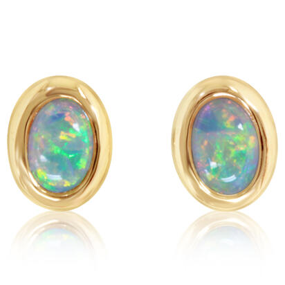 14K Yellow Gold 4x6 Oval Australian Opal Earrings 14K Yellow Gold 4x6 Oval Australian Opal Earrings