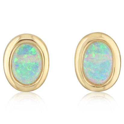 14K White Gold 5x7 Oval Australian Opal Earrings 14K White Gold 5x7 Oval Australian Opal Earrings