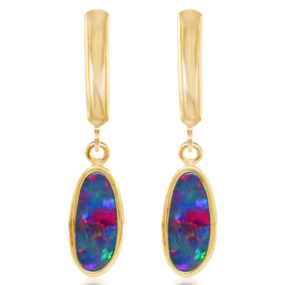 14K Yellow Gold Australian Opal Doublet Leverback Earrings 14K Yellow Gold Australian Opal Doublet Leverback Earrings