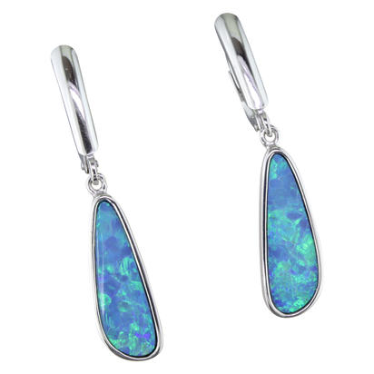 Sterling Silver Australian Opal Doublet Plain Bezel Leverback Earrings Sterling Silver Australian Opal Doublet Plain Bezel Leverback Earrings
