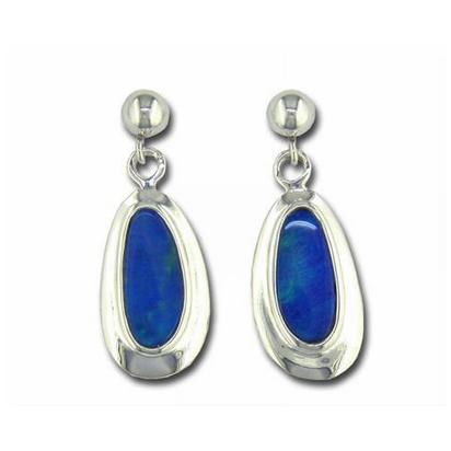 Sterling Silver Australian Opal Doublet Wide Bezel Dangle Earrings Sterling Silver Australian Opal Doublet Wide Bezel Dangle Earrings
