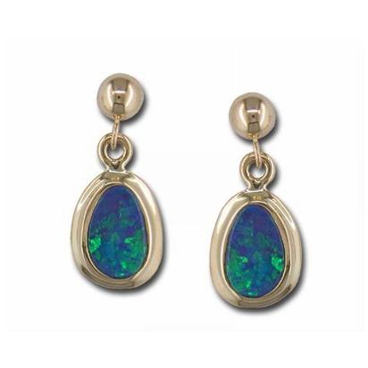14K Yellow Gold Australian Opal Doublet Wide Bezel Dangle Earrings 14K Yellow Gold Australian Opal Doublet Wide Bezel Dangle Earrings