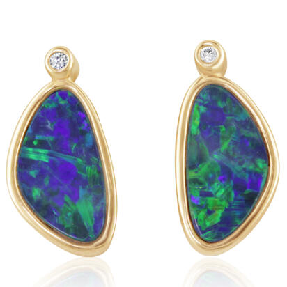 14K Yellow Gold Australian Opal Doublet/Diamond 14K Yellow Gold Australian Opal Doublet/Diamond