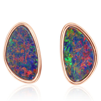 14K Rose Gold Australian Opal Doublet Earrings 14K Rose Gold Australian Opal Doublet Earrings