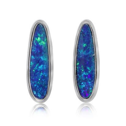 14K White Gold Australian Opal Doublet Earrings 14K White Gold Australian Opal Doublet Earrings