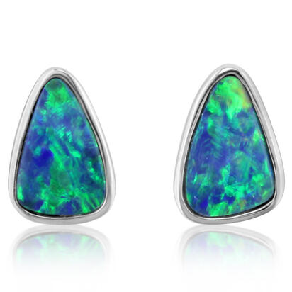14K White Gold Australian Opal Doublet Earrings 14K White Gold Australian Opal Doublet Earrings