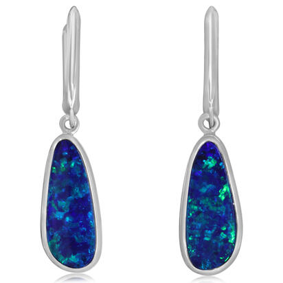 14K White Gold Australian Opal Doublet Plain Bezel Leverback Earrings 14K White Gold Australian Opal Doublet Plain Bezel Leverback Earrings