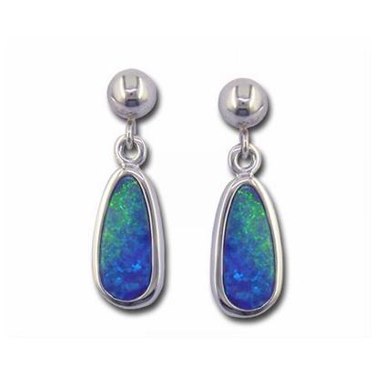 14K White Gold Australian Opal Doublet Dangle Post Earrings 14K White Gold Australian Opal Doublet Dangle Post Earrings