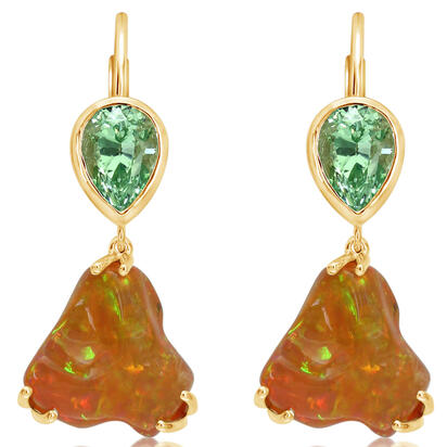 14K Yellow Gold Fire Opal/Mint Garnet Earrings 14K Yellow Gold Fire Opal/Mint Garnet Earrings