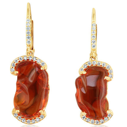 14K Yellow Gold Mexican Fire Opal/Diamond Earrings 14K Yellow Gold Mexican Fire Opal/Diamond Earrings