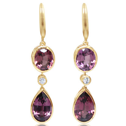 14K Yellow Gold Purple Garnet/Diamond Earrings 14K Yellow Gold Purple Garnet/Diamond Earrings