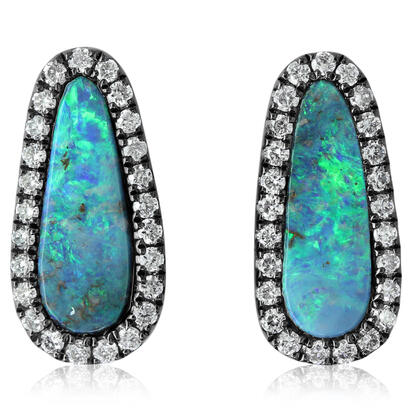Sterling Silver Blackened Australian Boulder Opal/Diamond Earrings Sterling Silver Blackened Australian Boulder Opal/Diamond Earrings