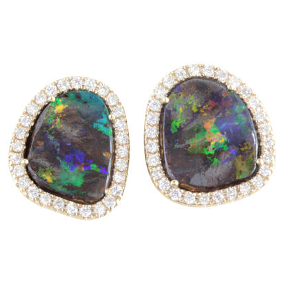 14K Yellow Gold Australian Boulder Opal/Diamond Earrings 14K Yellow Gold Australian Boulder Opal/Diamond Earrings