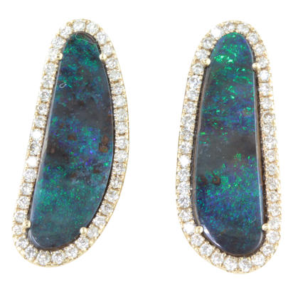 14K Yellow Gold Australian Boulder Opal/Diamond Earrings 14K Yellow Gold Australian Boulder Opal/Diamond Earrings